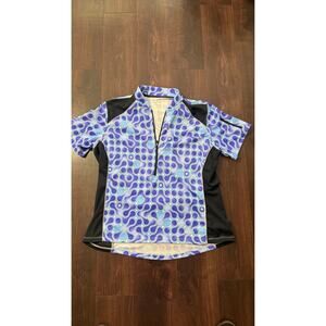 Vintage Terry Cycling Jersey Womens XL Blue Purple Quarter Zip Made USA